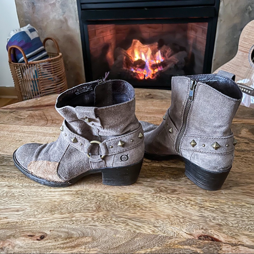 BORN Laila Taupe Leather Suede Western Boots